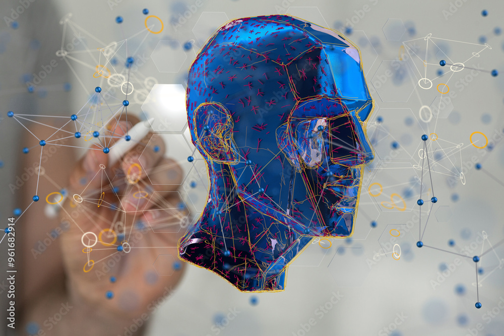 Poster human head and brain.deep learning , machine learning and artificial intelligence , ai technology,