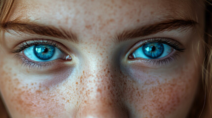 Fototapeta premium Close View to Blue Eyes - Micro Photography Portrait Enhanced With Ai