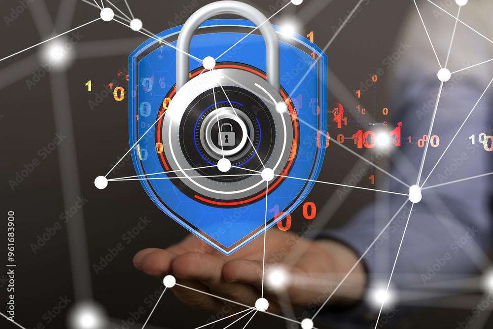 Aufkleber Cybersecurity of digital network systems with computer security enginee - 3d