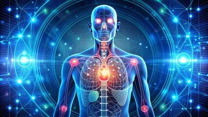 Endocrine system vectors mapping the intricate relationships between glands and organs with a futuristic and tech-savvy style