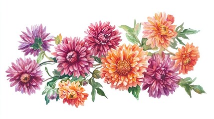 Vibrant Watercolor Floral Arrangement Showcasing a Variety of Colorful Blooms