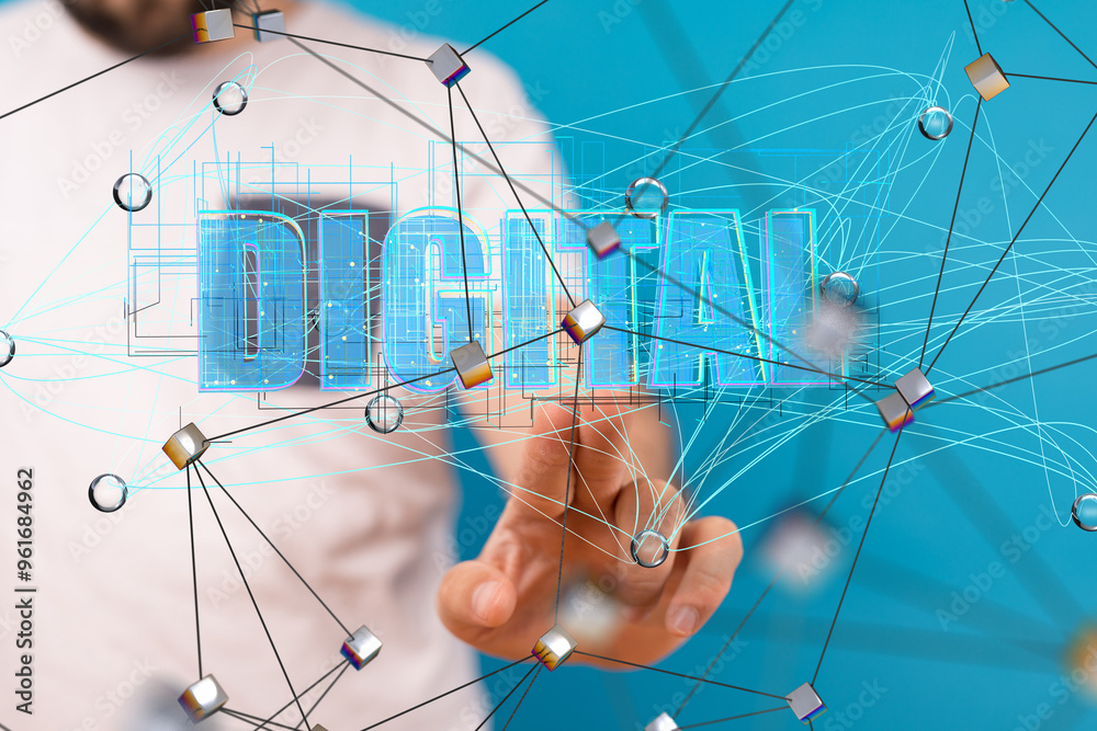 Poster Big data and artificial intelligence concept. Machine learning and cyber mind domination