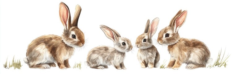 Obraz premium Charming Illustration of a Family of Rabbits in a Serene Natural Setting
