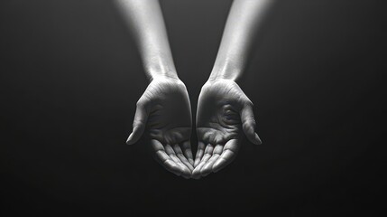 Naklejka premium A pair of hands holding happiness in one palm, sadness slipping through the other, minimalist, high contrast