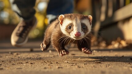 Fototapeta premium Curious Weasel Leaping Across Forest Floor