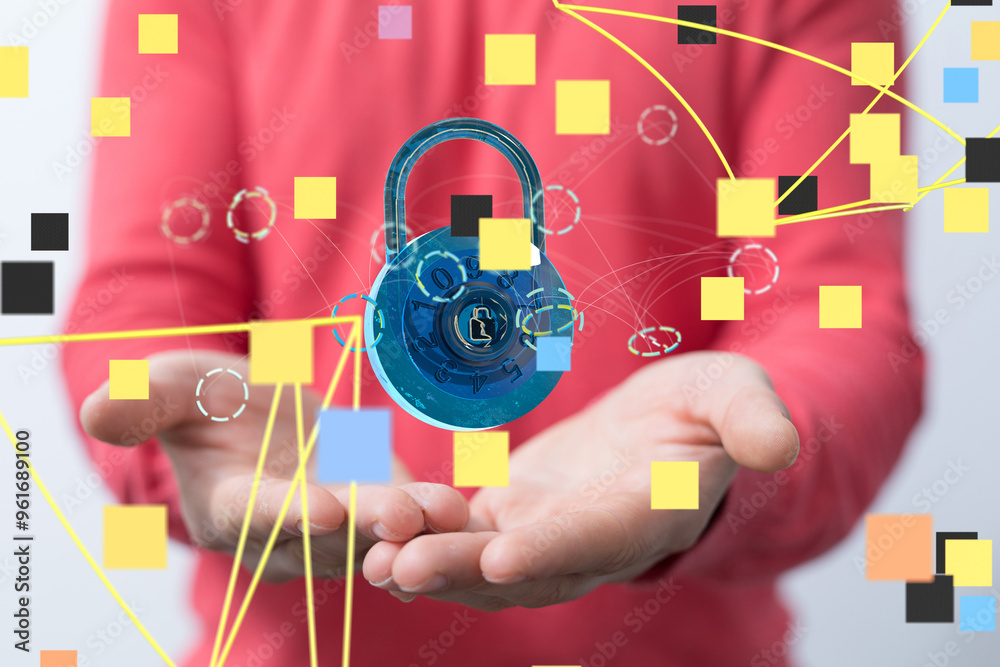 Poster personal data security illustrates cyber data or information