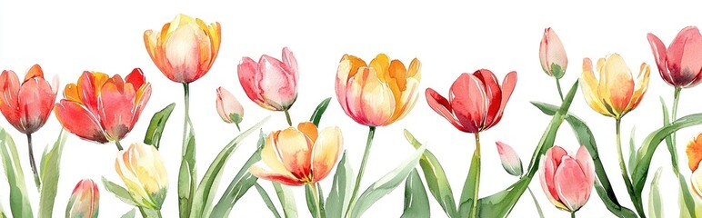 Naklejka premium Vibrant Watercolor Tulips: A Captivating Floral Illustration for Nature Enthusiasts