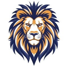 Blue and orange lion head illustration.