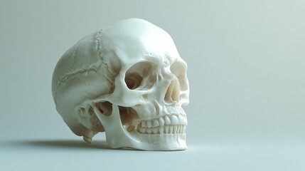 Obraz premium Ultra-realistic skull in 3D, showing fine bone texture and detail, with subtle lighting, placed on an off-white backdrop