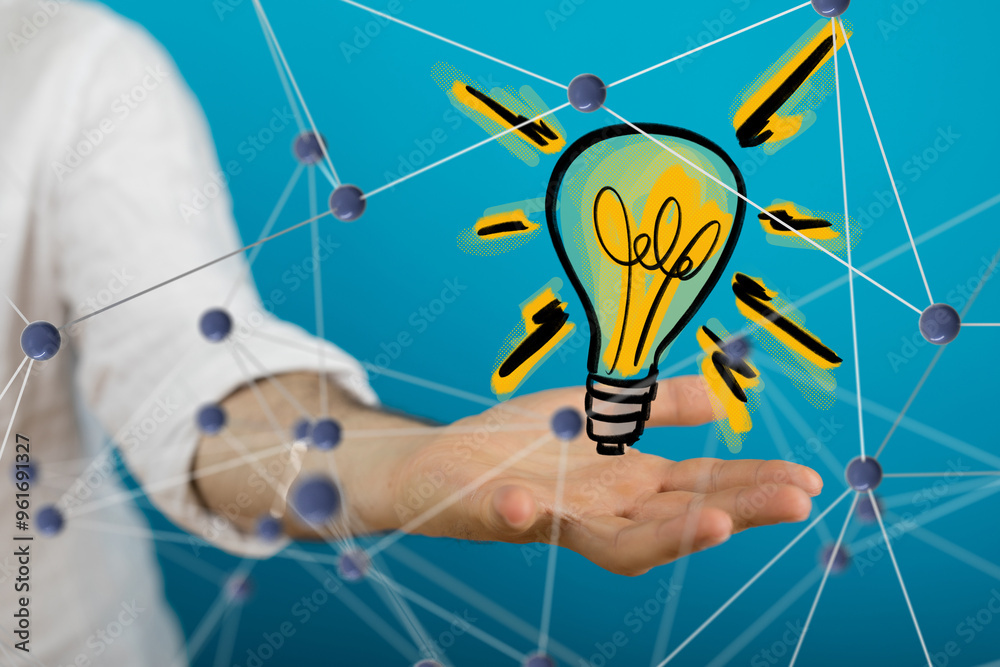 Poster Neural network 3D illustration. Big data and cybersecurity