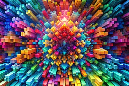 Bursts of bright color converge in a madcap arrangement of jagged pixels, defying order and conformity in a