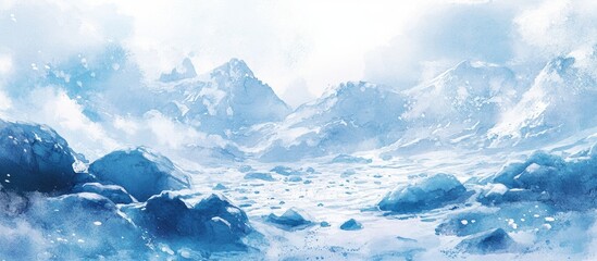 Serene Winter Landscape: A Tranquil Vision of Icy Mountains and Snowy Terrain