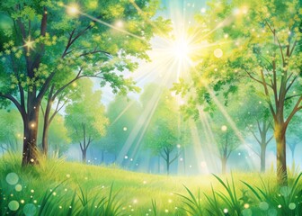 Obraz premium fresh summer mornings line art illustration dappled sunlight soft focus gentle colors