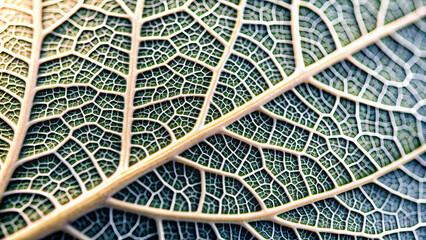 Obraz premium Close-up view of vividly textured green leaves, highlighting their delicate veins and intricate patterns under bright daylight, revealing the beauty of nature