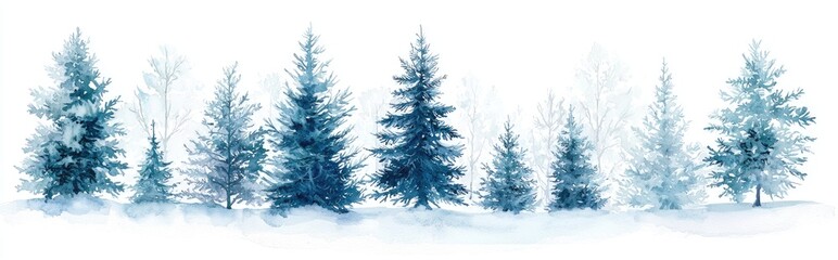 Obraz premium Tranquil Winter Landscape with Evergreen Trees in Blue Hues