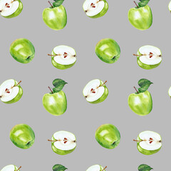 Apples on the gray background. Aquarelle wrapping