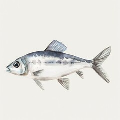 Watercolor painting of a fish with fins, scales, and an eye.