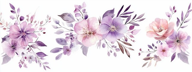 Delicate Floral Watercolor Art Featuring Elegant Purple and Pink Blooms