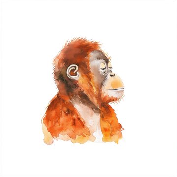 recommend clip art: Watercolor painting of an orangutan on a white background.