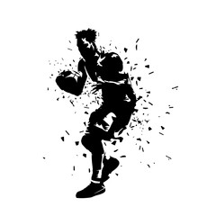 Basketball player with ball, isolated vector silhouette. Team sport athlete