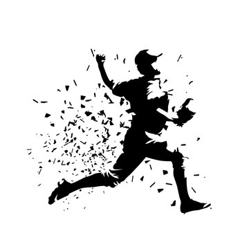 recommend clip art: Baseball player throwing ball, isolated vector silhouette, front view