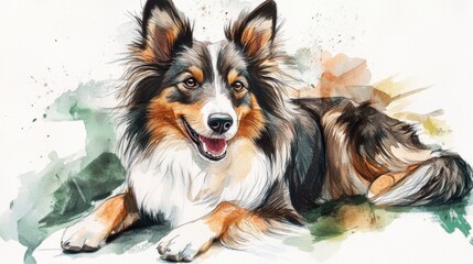 Fototapeta premium Vibrant Watercolor Portrait of a Playful Dog Capturing Joy and Character