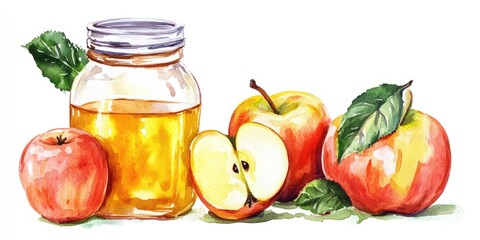 Naklejka premium Delicious Fresh Apples and Honey Jar: A Vibrant Celebration of Natural Flavors and Healthy Snacks