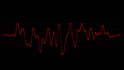 Abstract red sound equalizer wave on black background. audio waves