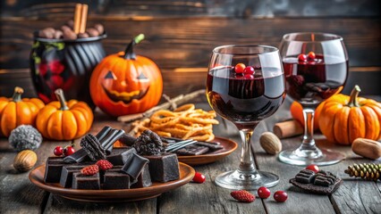 Fototapeta premium ghoulish halloween party food and drink ideas with a focus on dark flavors