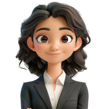 3D Cartoon Businesswoman Smiling White Background Isolated on Transparent or White Background, PNG