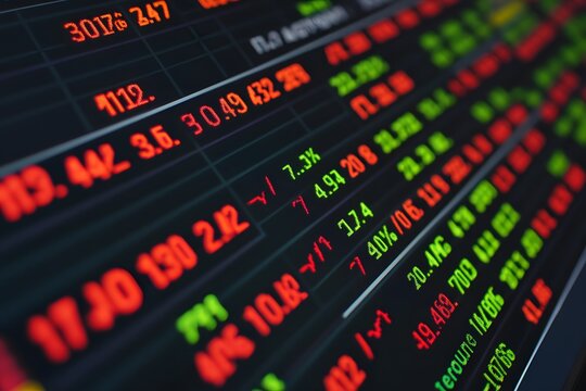 Close-up of a Digital Stock Ticker Displaying Red and Green Numbers