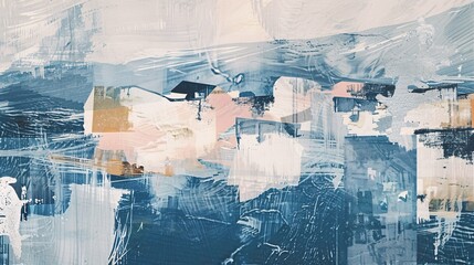 Abstract Blue and White Texture with Geometric Shapes   Digital Collage