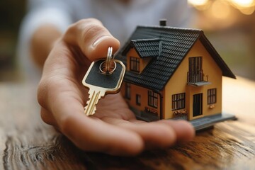 Hand Holding a Key and a Miniature House