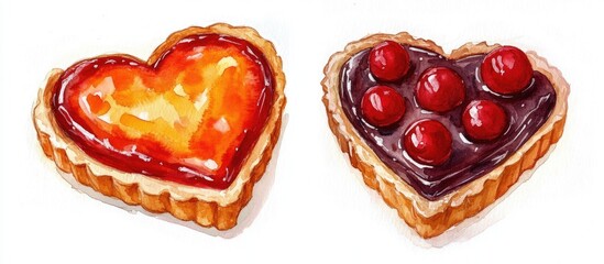 Delightful Heart-Shaped Pastries with Fruit and Chocolate Toppings