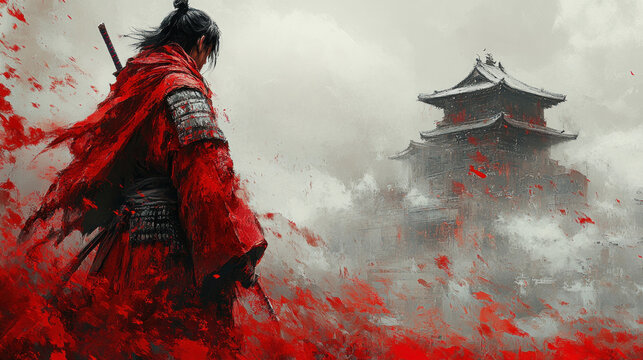 Artistic interpretations of samurai in urban environments, such as city streets or rooftops, portraying them as modern-day warriors.