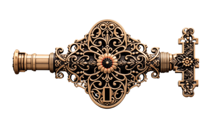 various classic decorative door lock, studio view, isolated on transparent background.