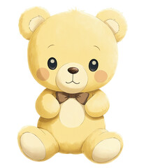 Yellow teddy bear with bow tie on a transparent background