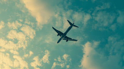A plane flying through the sky, representing travel and tourism.