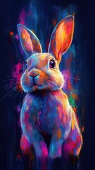Digital art style, a rabbit designed with sleek lines, vibrant colors, and dynamic effects, showcasing a modern aesthetic.