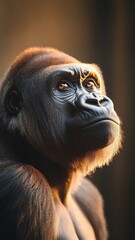 Obraz premium Soft gradient background, a gorilla against a gentle gradient backdrop, featuring warm lighting and a calm atmosphere.