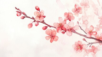 Fototapeta premium Delicate Watercolor Cherry Blossoms Capturing the Essence of Spring Beauty