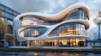 Exterior view, contemporary 7-story Sculptural Bank, Ground Level, Urban, Artistic Bank, Financial, Sculptural facade, mixed materials. Generative AI.