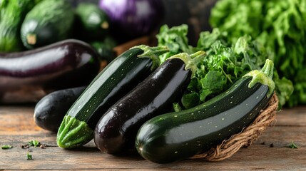 Variety of Fresh Organic Vegetables on Wooden Table