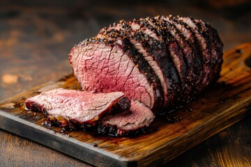 Bottom Round Roast for Roast Beef. Dark Butcher Board Background for Bar-B-Q Cooking