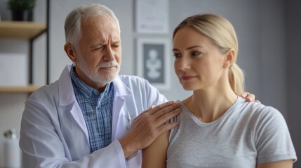 Obraz premium Elderly Doctor Comforting Young Female Patient 
