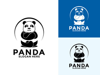 Happy Panda logo vector icon , Cute Panda logo design template