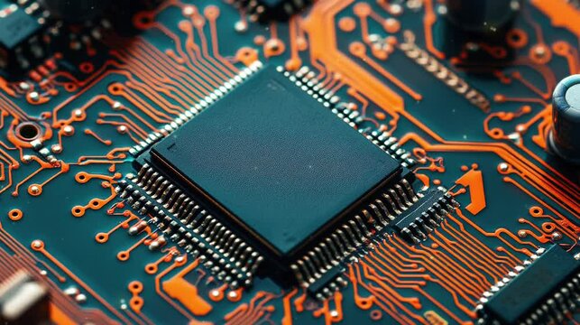 Close up of an electronic circuit board in futuristic concept. 
