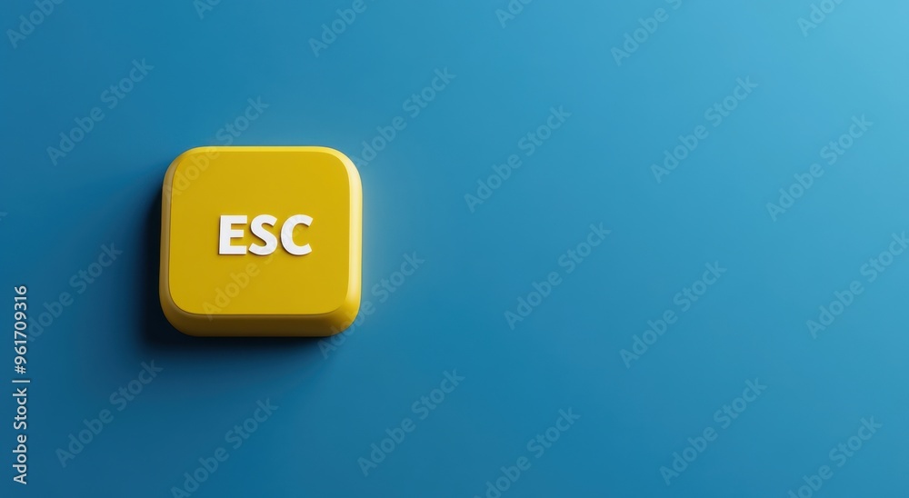 Poster yellow escape key on a blue background representing technology and computer functionality with a vib