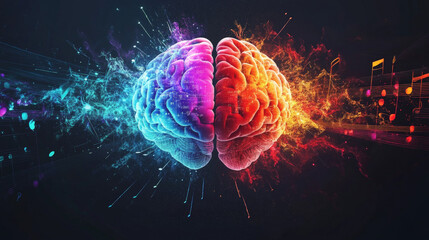 Fototapeta premium Abstract human brain with clear distinction between left and right part