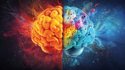 Abstract human brain with clear distinction between left and right part